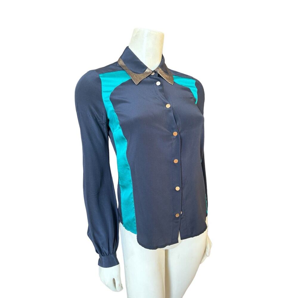 Diane Von Furstenberg Bowling Retro Cowboy Rodeo Silk Womens Button Down XS